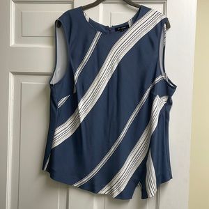 St John Silk size XL sleeveless top. Steel blue with with stripe detail.